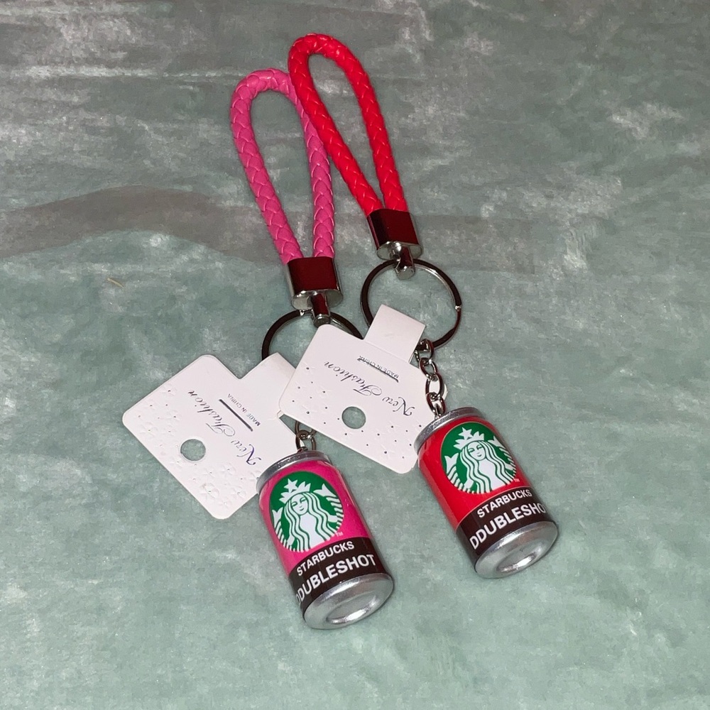 Starbucks Pink & Red Doubleshot Can Keychain Set of 2